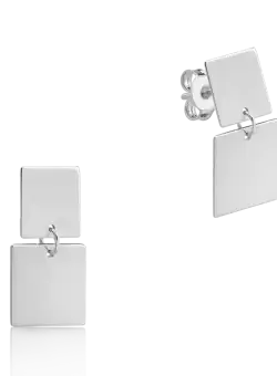 Cercei geometrici din aur alb de 14K