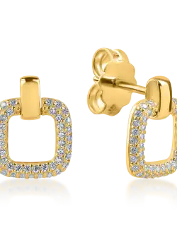 Cercei geometrici din aur galben cu zirconii