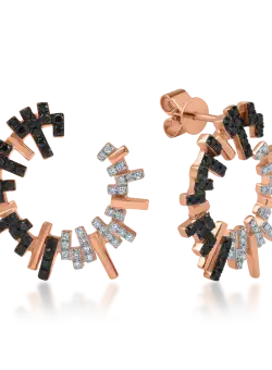Cercei geometrici din aur roz cu diamante negre de 0.35ct si diamante incolore de 0.11ct