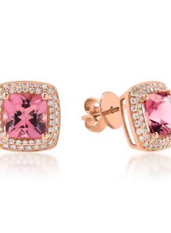 Cercei geometrici din aur roz cu turmaline roz de 2.8ct si diamante de 0.4ct