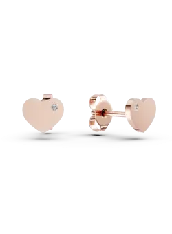 Cercei inima din aur roz cu diamante de 0.01ct