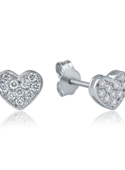 Cercei inimi din aur alb cu diamante de 0.22ct
