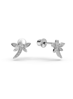 Cercei libelule din aur alb cu diamante de 0.05ct pentru copii