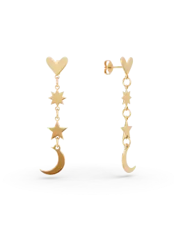 Cercei luna si stele din aur galben