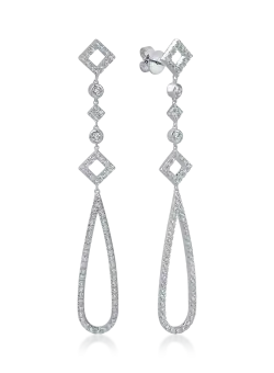 Cercei lungi din aur alb cu diamante de 0.9ct