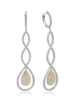 Cercei lungi din aur alb-galben cu diamante de 1.5ct