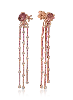 Cercei lungi din aur roz cu pietre pretioase si semipretioase de 5.2ct