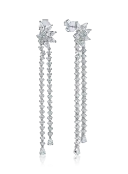 Cercei lungi floare din aur alb cu diamante de 3.4ct