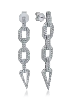 Cercei lungi geometrici din aur alb cu diamante de 1.4ct