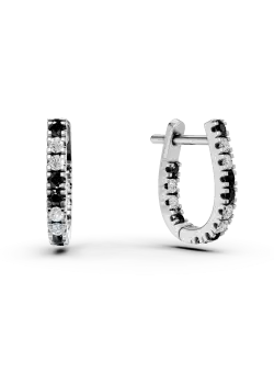 Cercei minimalisti din aur alb cu diamante negre si incolore de 1.2ct