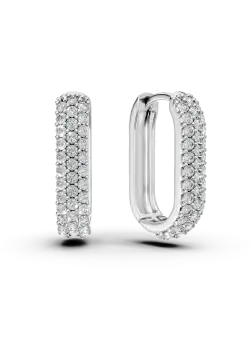 Cercei ovali din aur alb cu zirconii