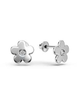 Cercei pentru copii cu floricele din aur alb de 14K