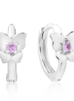 Cercei pentru copii din aur alb de 14K cu safire roz de 0.078ct