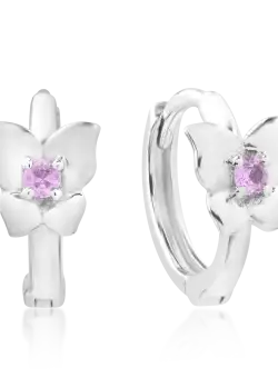 Cercei pentru copii din aur alb de 14K cu safire roz de 0.087ct