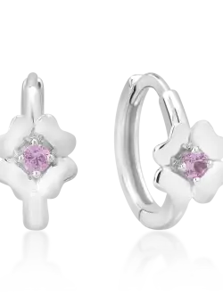 Cercei pentru copii din aur alb de 14K cu safire roz de 0.087ct