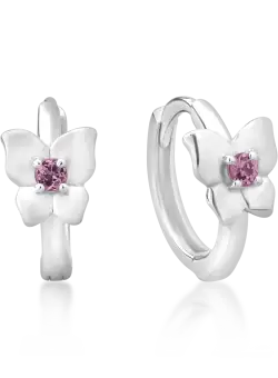 Cercei pentru copii din aur alb de 14K cu safire roz de 0.11ct