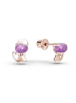 Cercei pisicute din aur roz cu ametiste de 0.5ct pentru copii