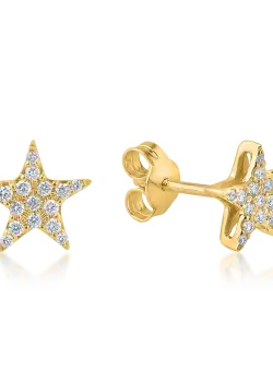 Cercei stea din aur galben cu diamante de 0.15ct