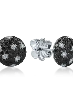Cercei stud din aur alb cu diamante negre de 1.1ct si diamante incolore de 0.1ct