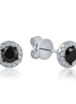Cercei stud din aur alb cu diamante negre si incolore de 0.6ct