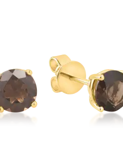 Cercei stud din aur galben cu quartz fumuriu de 1.5ct