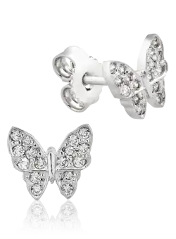 Cercei stud fluturasi din aur alb cu zirconia microsetting