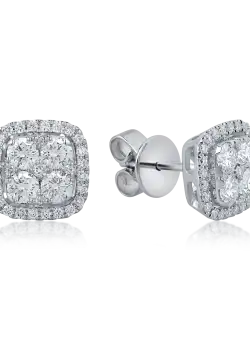 Cercei stud geometrici din aur alb cu diamante de 1.09ct