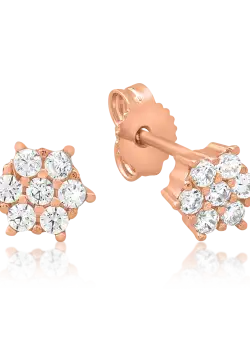 Cercei stud rotunzi din aur roz cu zirconia