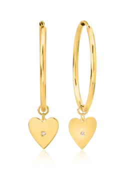 Cercei tortite cu inimioare din aur galben de 14K