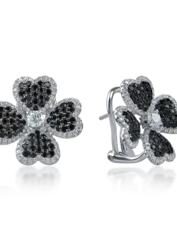 Cercei trifoi din aur alb cu diamante negre si incolore de 2.1ct