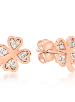 Cercei trifoi din aur roz de 14K