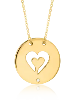 Colier cu charm banut si inimioare din aur galben de 14K