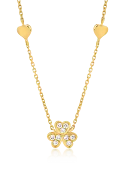 Colier cu trifoi si inimioare din aur galben de 18K cu diamante de 0.062ct