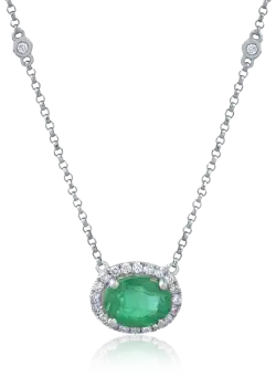 Colier din aur alb de 18K cu smarald de 1.2ct si diamante de 0.2ct