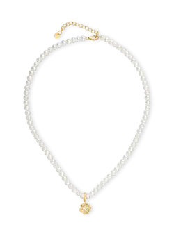 Colier din aur galben cu perle de cultura de 46.1ct si pandantiv floare cu diamante de 0.08ct