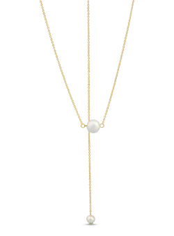 Colier din aur galben cu perle naturale si extensie pentru spate