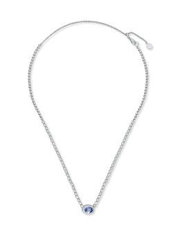 Colier tennis din aur alb cu pandantiv cu safir de 1ct si diamante de 1ct