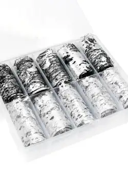 Folie de transfer unghii Aluminiu set Silver, 10 buc