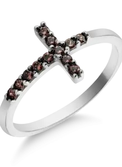 Inel cu cruce din aur alb de 14K