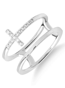 Inel cu cruce din aur alb de 18K cu diamante de 0.14ct