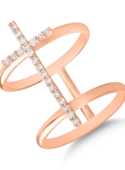Inel cu cruce din aur roz de 18K cu diamante de 0.25ct