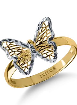 Inel cu fluture din aur alb-galben