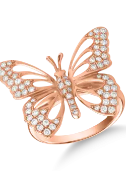 Inel cu fluture din aur roz de 18K cu diamante de 0.55ct