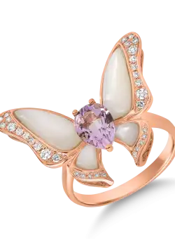 Inel cu fluture din aur roz de 18K cu pietre pretioase si semipretioase de 4.20ct