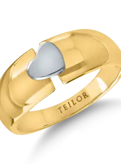 Inel cu inima din aur alb-galben