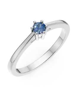 Inel de logodna din aur alb cu diamant solitaire albastru de 0.3ct