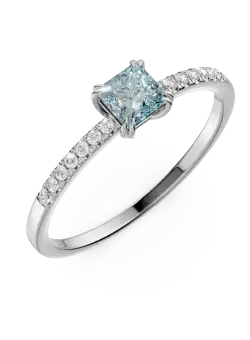 Inel de logodna din aur alb de 18K cu acvamarin de 0.26ct si diamante de 0.06ct
