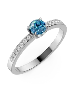 Inel de logodna din aur alb de 18K cu diamant albastru de 0.22ct si diamante de 0.13ct