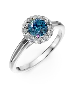 Inel de logodna din aur alb de 18K cu diamant albastru de 0.55ct si diamante de 0.18ct