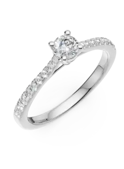 Inel de logodna din aur alb de 18K cu diamant de 0.16ct si diamante de 0.17ct